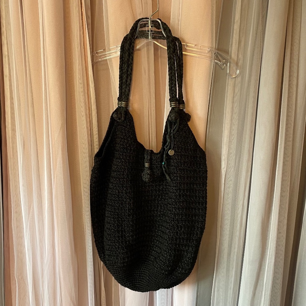 Black crochet sack bag